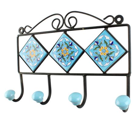 Turquoise Tulip Ceramic Floral Tiles Hook
